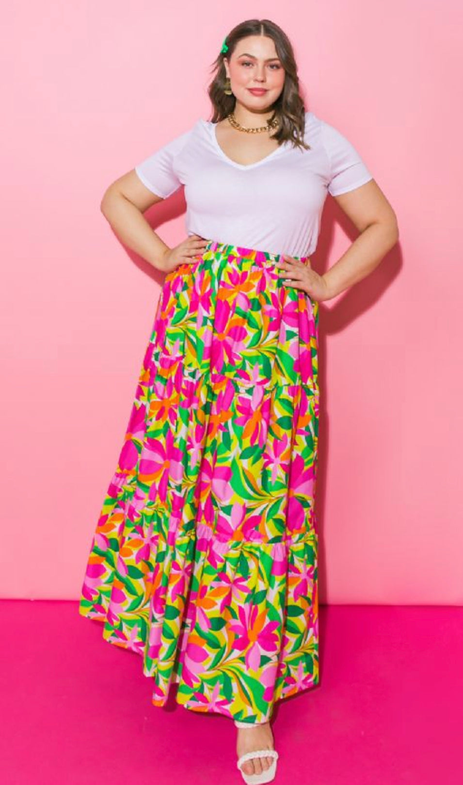 Pop of Floral Maxi Poplin Skirt (Curvy Collection)