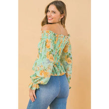 Load image into Gallery viewer, Mint to Be Floral Peplum Peasant Top
