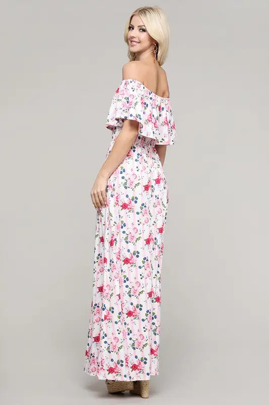 Flirty in Flounce Floral Pink Stripes Maxi Dress