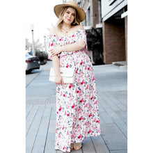Load image into Gallery viewer, Flirty in Flounce Floral Blue Stripes Maxi Dress (Curvy Collection)
