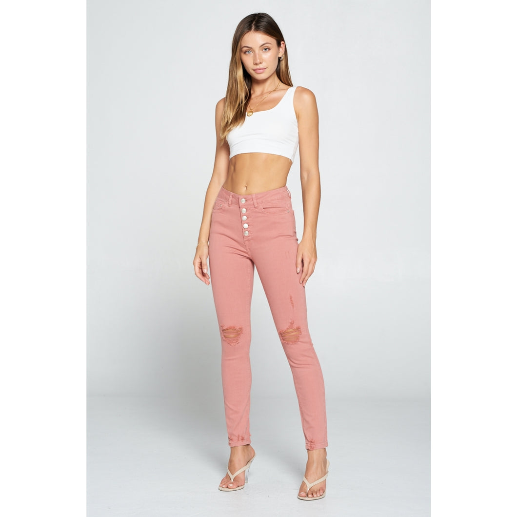 Dusty Pink High Rise Skinny Pants