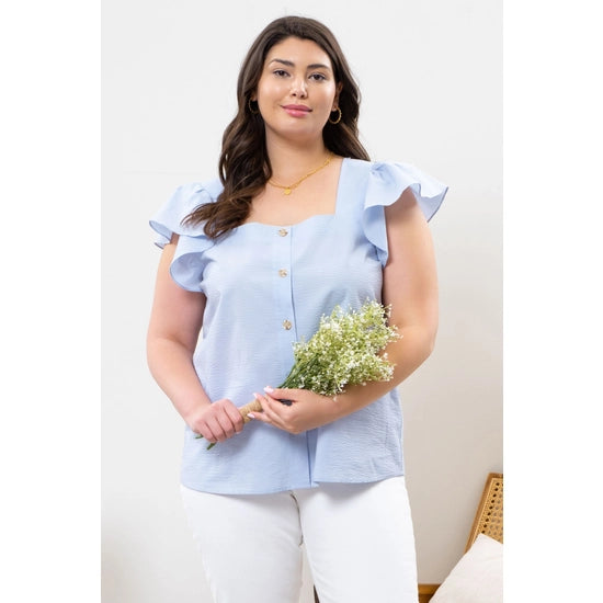 Blue Skies Button-Up Top (Curvy Collection)