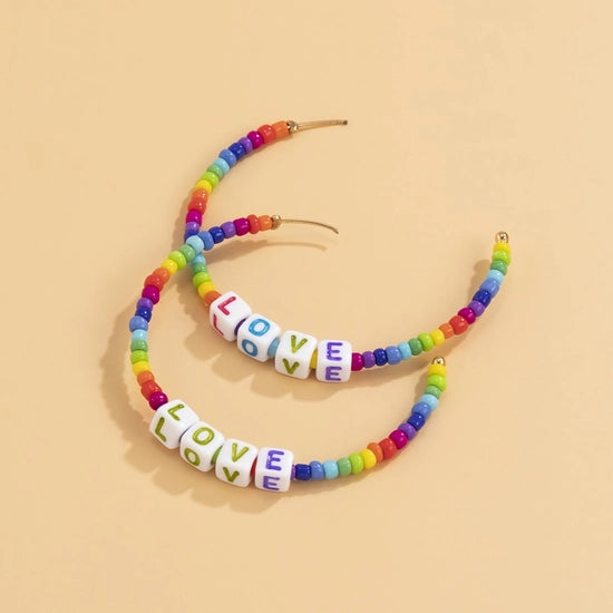 Love is Love Rainbow Beaded Hoop Earrings