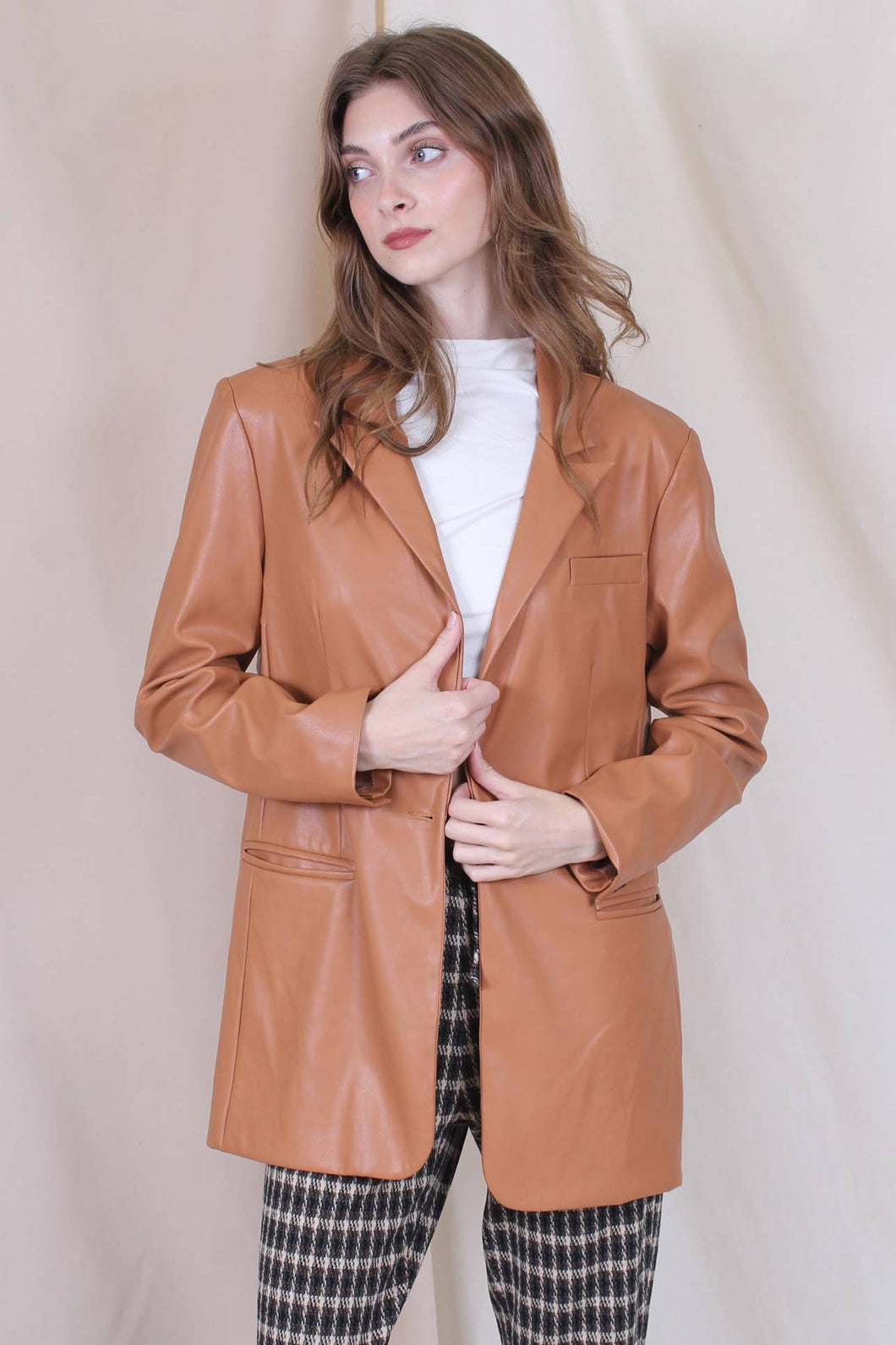 Smooth Butterscotch Faux Leather Blazer