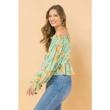 Load image into Gallery viewer, Mint to Be Floral Peplum Peasant Top
