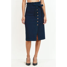 Load image into Gallery viewer, High Waisted Paperbag Midi Jean Skirt
