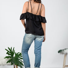 Load image into Gallery viewer, Ruffle Off the Shoulder Strap Washed Satin Top
