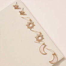 Load image into Gallery viewer, Shine Bright Stars, Sun &amp; Moon Earring Set
