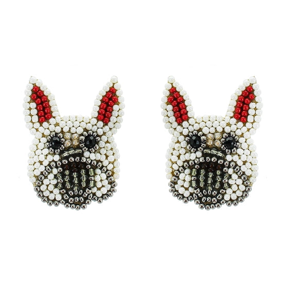 Seed Bead Bulldog Earrings