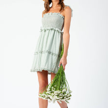 Load image into Gallery viewer, Sage Smocked Mini Dress
