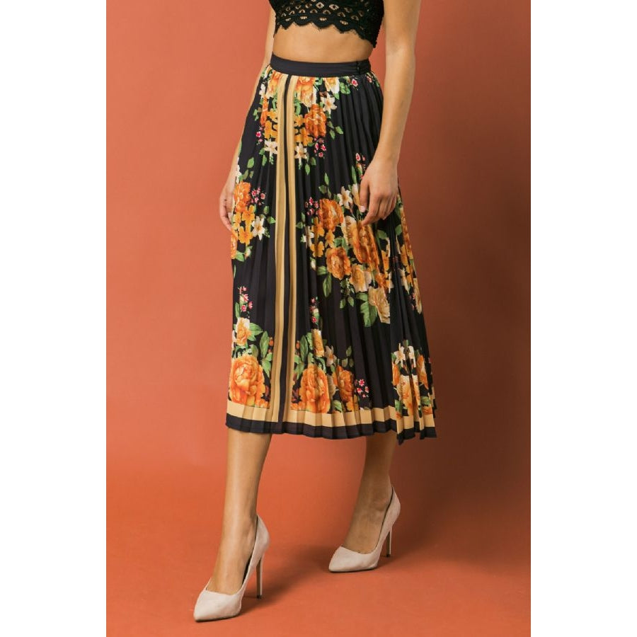 Fallin' For you Floral Pleated Midi Skirt