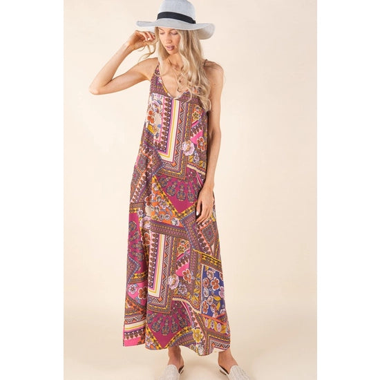 Pocketed Patchwork Maxi Dress