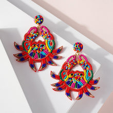 Load image into Gallery viewer, Don’t be Crabby Multi-color Beaded Crab Earring
