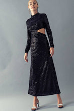 Load image into Gallery viewer, DAZZLING GLITTER WAIST CUT OUT LONG SLEEVE DRESS
