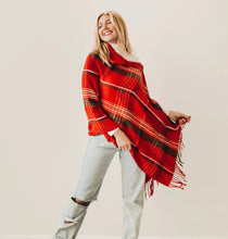Load image into Gallery viewer, 3 in 1 Cozy Red Plaid Button Wrap
