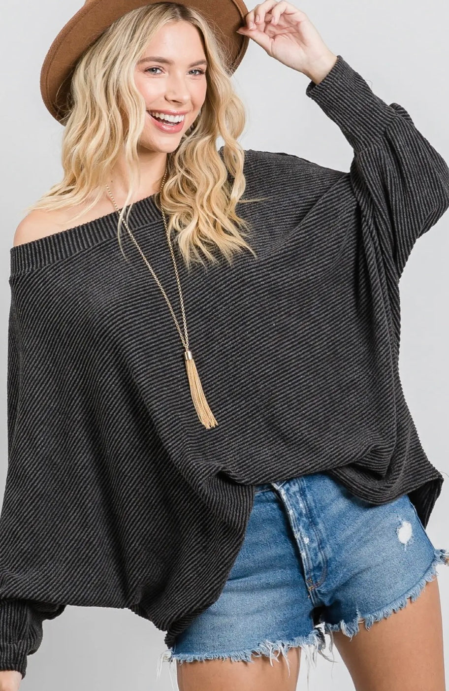 Urban Wide Dolman Ribbed Top (Curvy Collection)