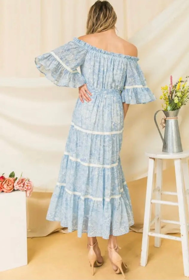 Boho Blue Tiered Midi Dress (last one m) M