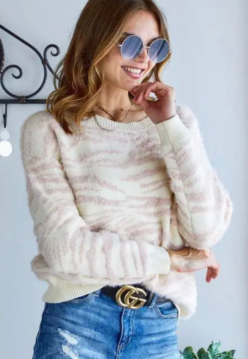Fuzzy Pink Zebra Sweater (Curvy Collection)