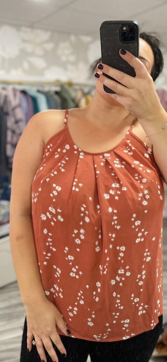 Rusty Floral Sleeveless Blouse (Curvy Collection)