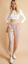Load image into Gallery viewer, Happy Go Dazzingly Rose Gold Sequin Joggers
