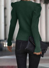 Load image into Gallery viewer, Green Ivy Ribbed Puff Sleeve Sweater
