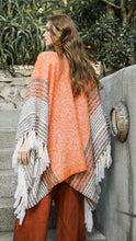 Load image into Gallery viewer, Faux Mohair Striped Tassel Ruana Wrap
