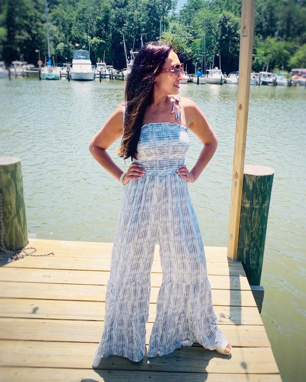 Smocked Wide Leg Jumpsuit - Main Image