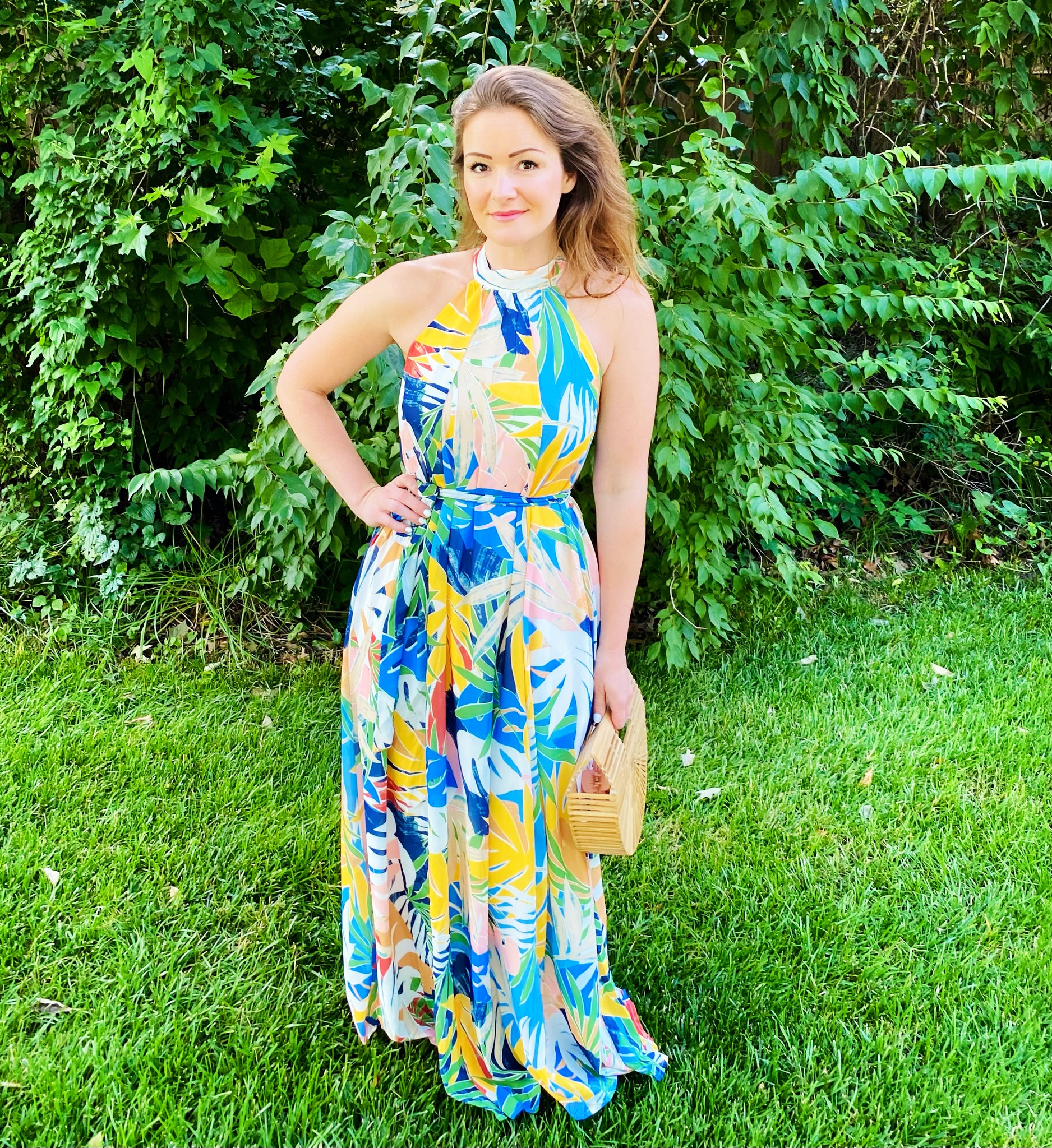 blue luau dress Poipu Blue Malia Hawaiian Dress with Flutter Sleeves L / Blue