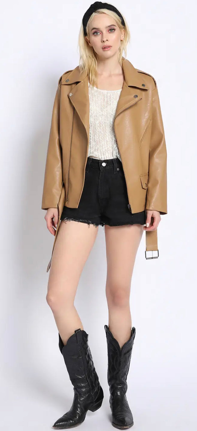 Keep it Cool Camel Oversized Moto Jacket