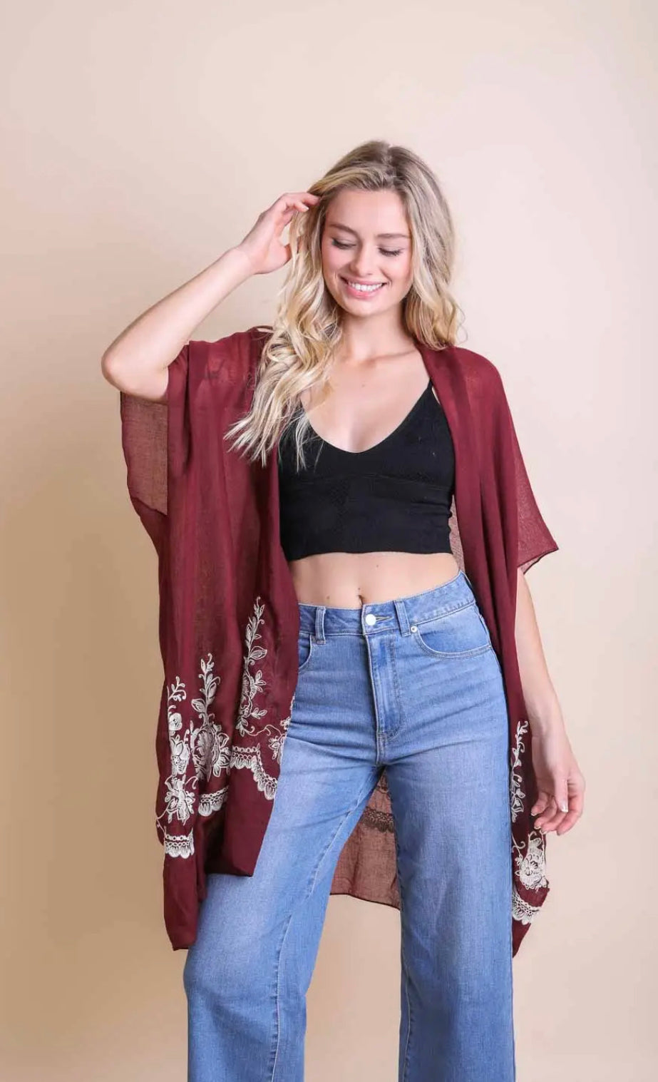 Fresh Floral Embroidered Kimono (2 colors available)