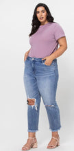 Load image into Gallery viewer, High Rise Distressed Raw Hem Jean (Curvy Collection)
