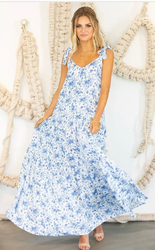 Bouquets of Blue Maxi Dress (Curvy collection)