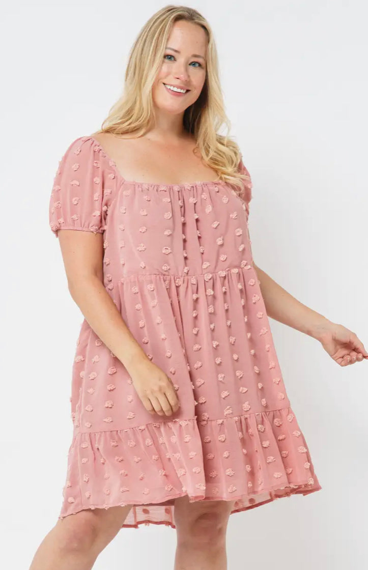 Pretty in Pink Pom Poms Babydoll Dress (Curvy Collection)