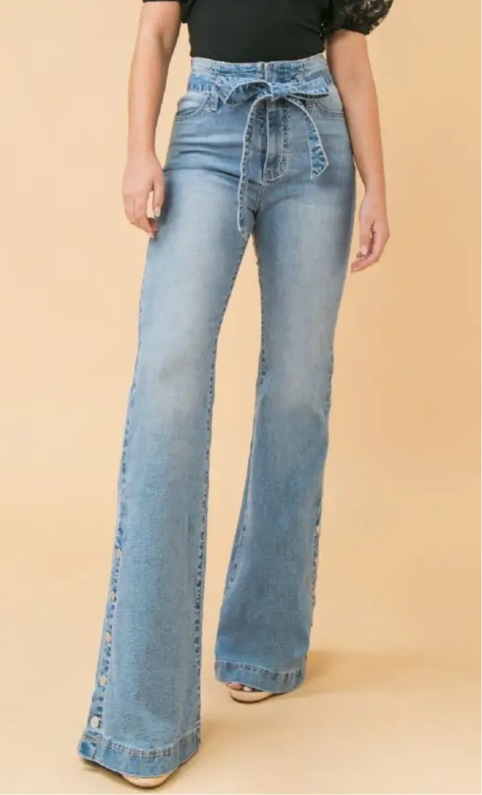Snazzy Snap High Waisted Paperbag Flare Jeans (2 colors available)