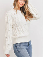 Load image into Gallery viewer, Preppy in Pearls Cable Knit Sweater

