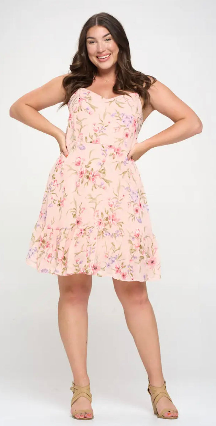 Sweet Chiffon Floral Tie Back Dress (Curvy Collection)