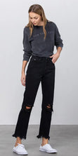 Load image into Gallery viewer, Black High Rise Straight Leg Ripped Raw Edge Jean
