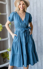 Load image into Gallery viewer, Lovin’ the Blues Chambray Tiered Dress
