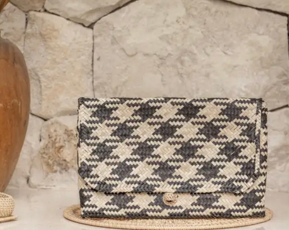 Houndstooth Rattan Clutch (Sustainable)