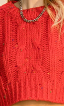 Load image into Gallery viewer, Red Confetti Crop Cable Sweater
