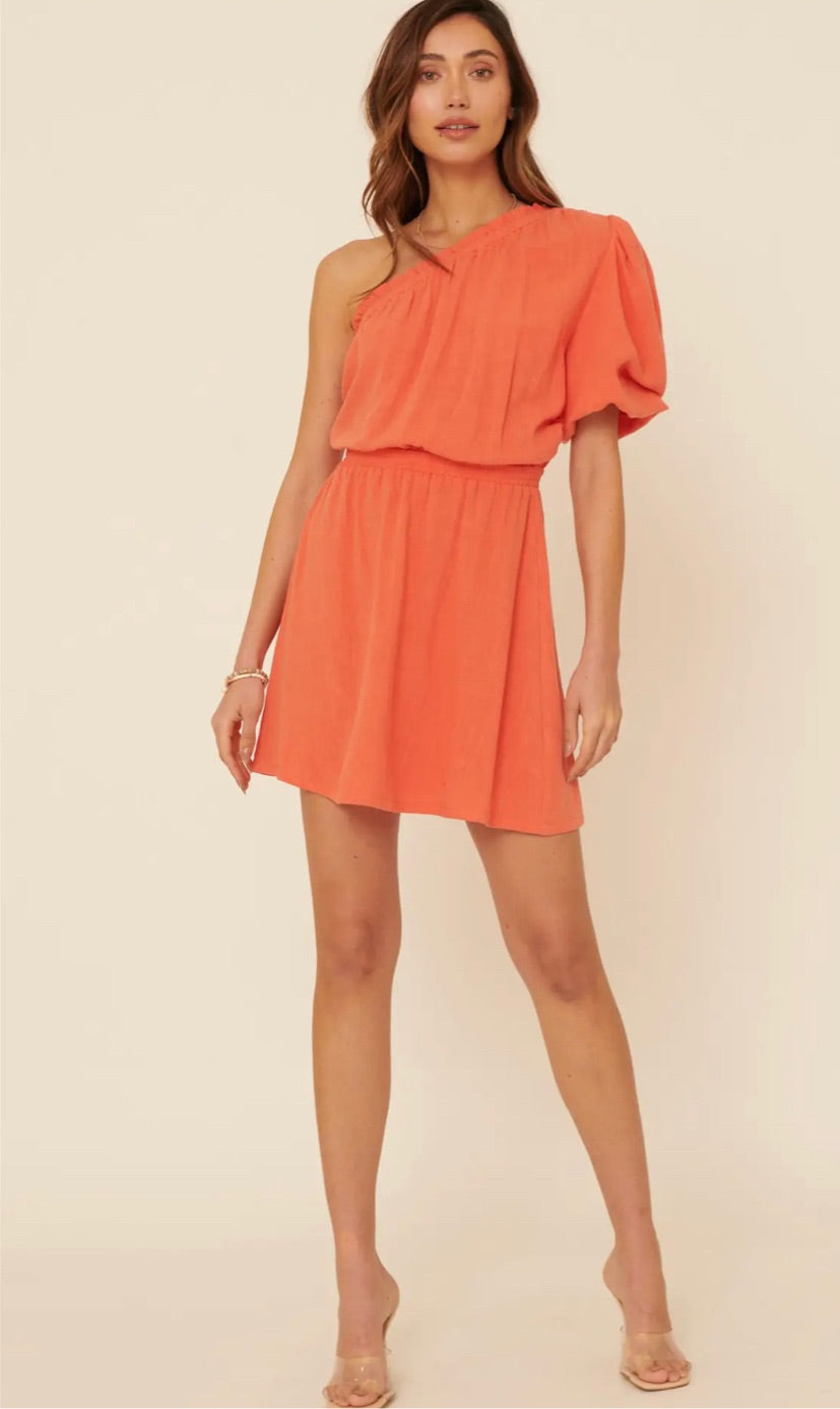 Chic in Coral One Shoulder Pocketed Dress