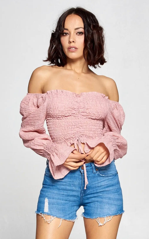 Romantic Soft Rose Ruched Crop Top