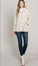 Load image into Gallery viewer, Cream Gingham Sherpa Collar Jacket
