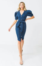 Load image into Gallery viewer, Dreamin’ in Denim Midi Belted Dress
