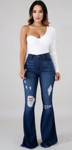 Load image into Gallery viewer, Destroyed Dark Flare Jeans
