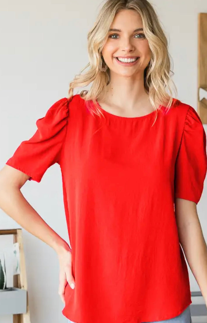 Ready in Red Puff Sleeve Top