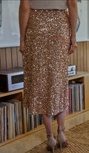 Load image into Gallery viewer, All that Glitters Rose Gold Sequin Midi Skirt
