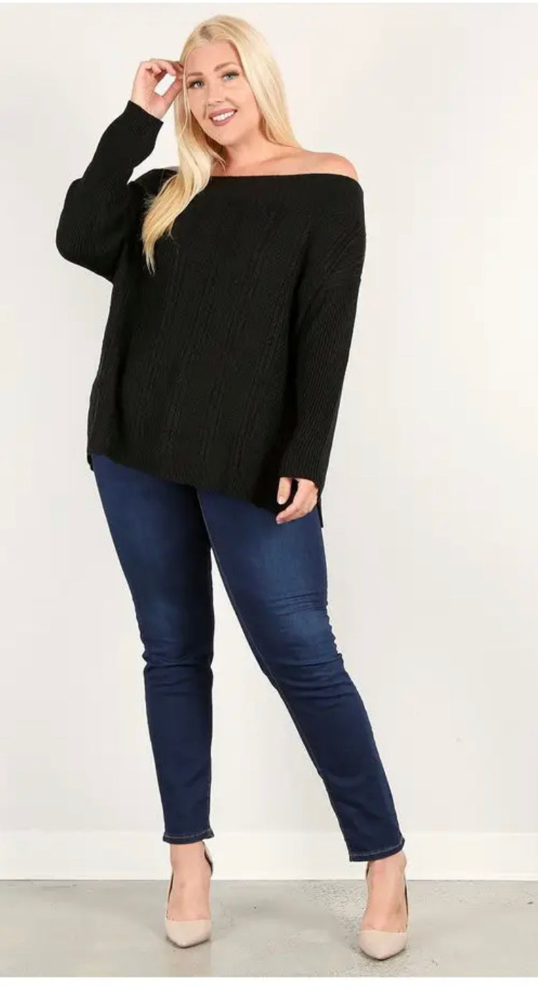 Cozy Cable Off Shoulder Sweater (Curvy Collection)