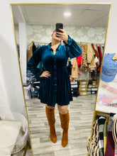 Load image into Gallery viewer, ’Twas the Night in Teal Velvet Dress
