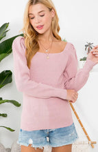 Load image into Gallery viewer, Pink Rose Puff Sleeve Sweater
